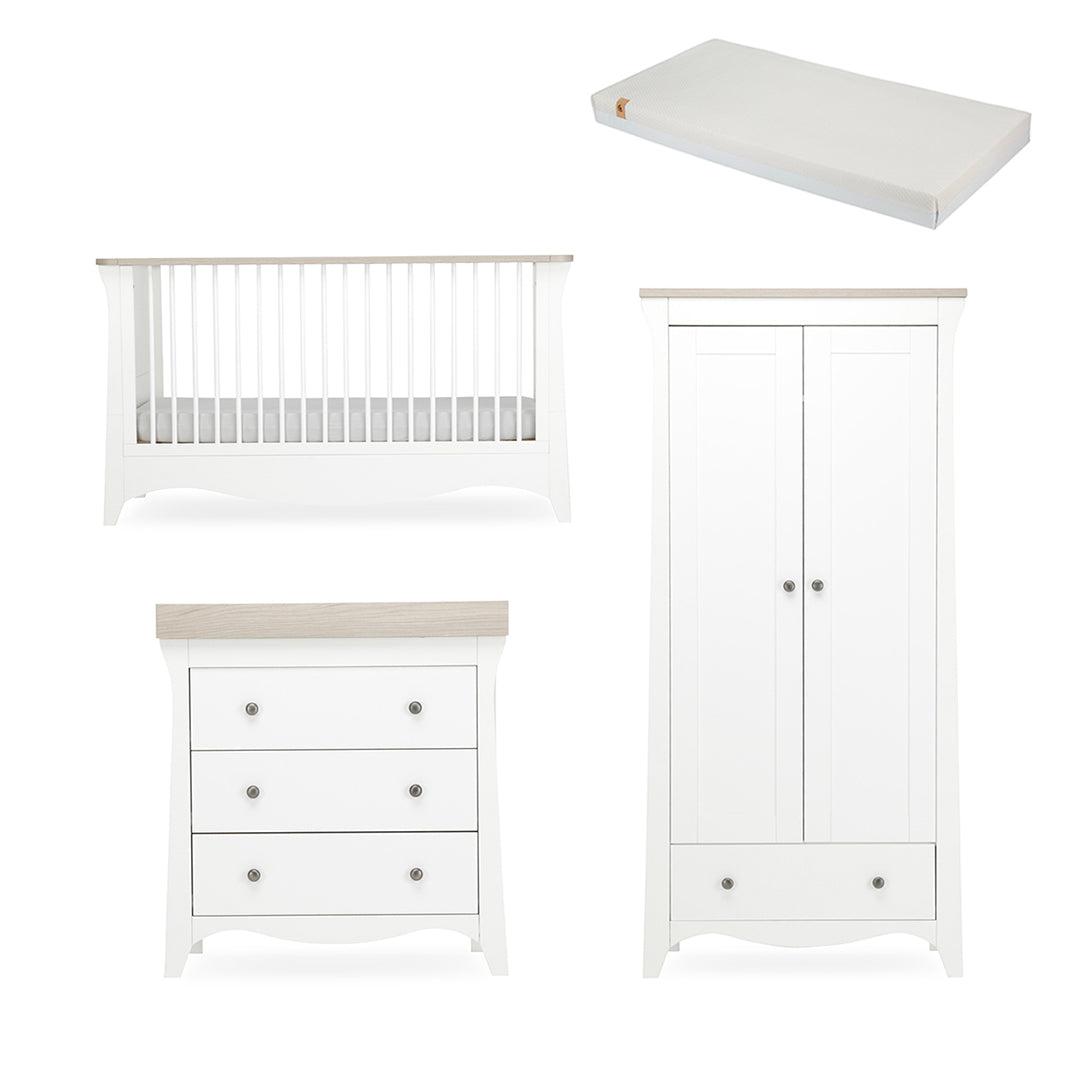 CuddleCo Clara 3 Piece Set 3-Drawer Dresser Cot Bed + Wardrobe - White/Ash-Nursery Sets-White/Ash-Signature Hypo Allergenic Bamboo Pocket Sprung Cot Bed Mattress | Natural Baby Shower