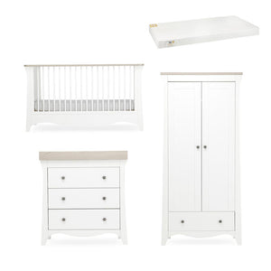 CuddleCo Clara 3 Piece Set 3-Drawer Dresser Cot Bed + Wardrobe - White/Ash-Nursery Sets-White/Ash-White Gold Anti Allergy Pocket Sprung Cot Bed Mattress | Natural Baby Shower