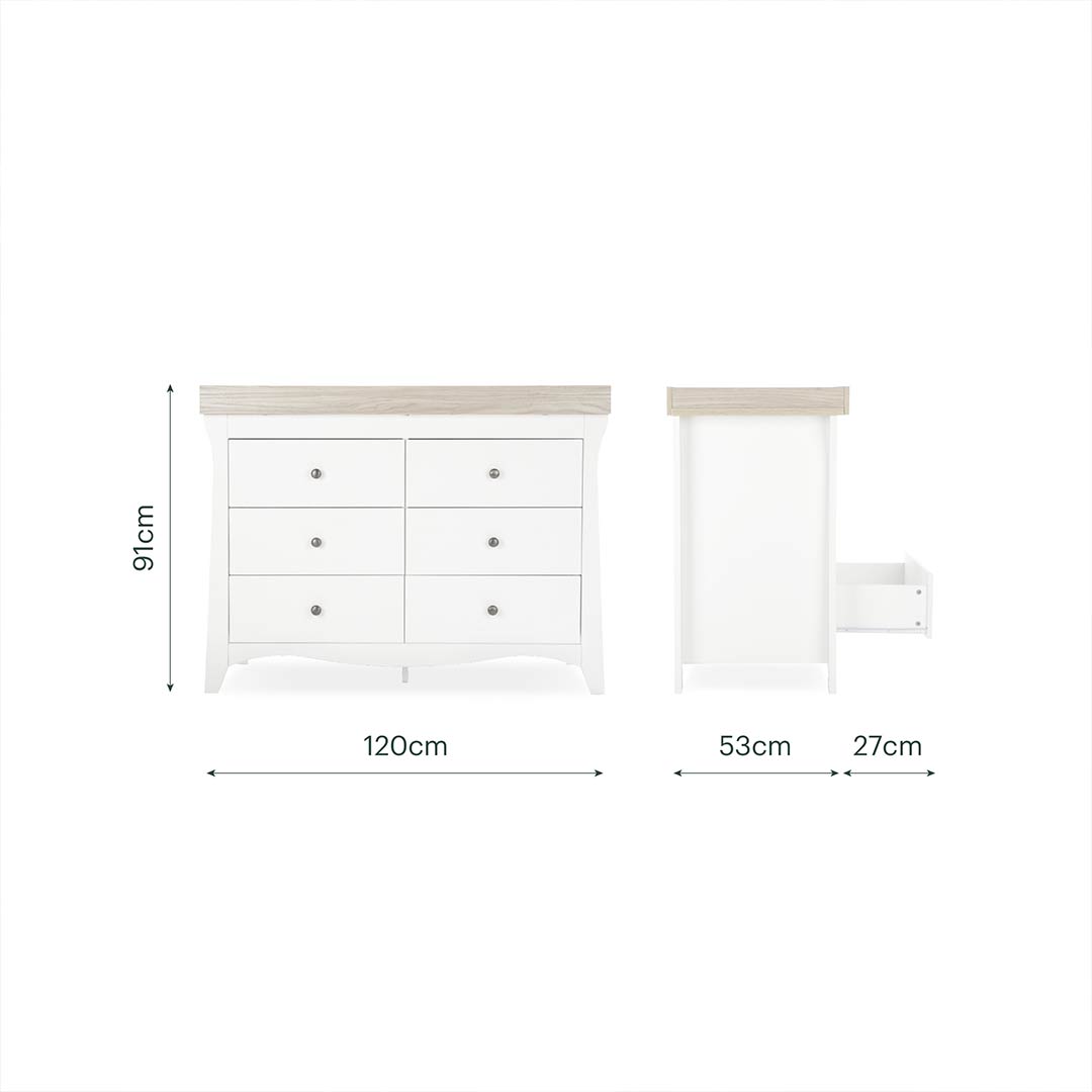 CuddleCo Clara Wide 6 Draw Dresser Changer - White/Ash-Changing Units-White/Ash- | Natural Baby Shower