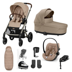 CYBEX Balios S Lux + Cloud G Travel System-Travel Systems-Almond Beige-Gold Footmuff | Natural Baby Shower