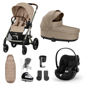 CYBEX Balios S Lux + Cloud G Travel System-Travel Systems-Almond Beige-Gold Footmuff | Natural Baby Shower