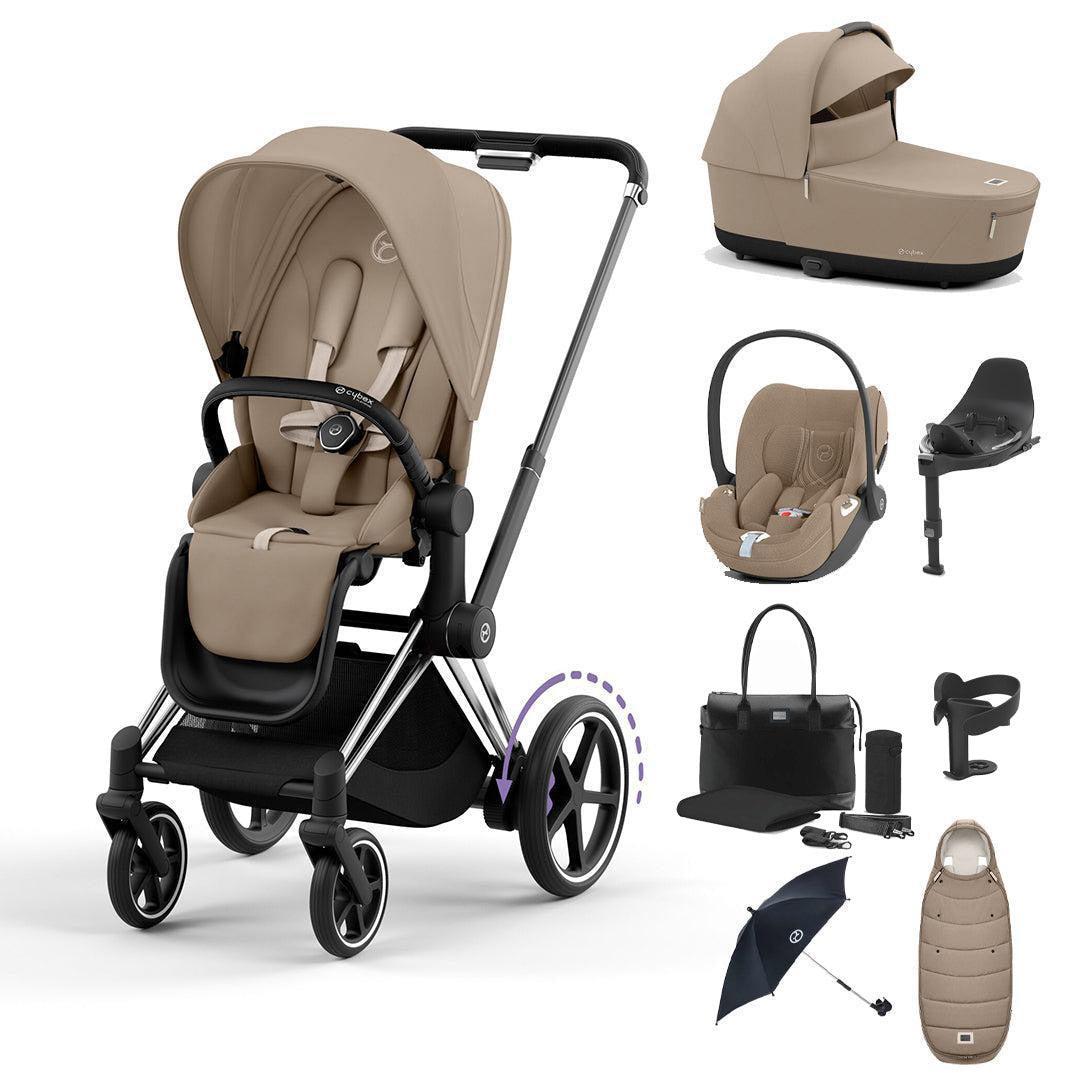 CYBEX e-Priam Ultimate Bundle-Travel Systems-Cozy Beige-Chrome Black | Natural Baby Shower