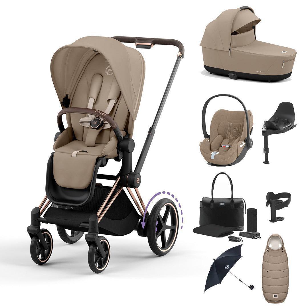 CYBEX e-Priam Ultimate Bundle-Travel Systems-Cozy Beige-Rose Gold | Natural Baby Shower