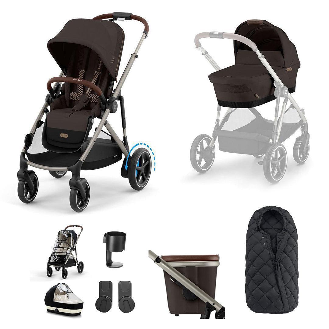 CYBEX e-Gazelle S Essential Pushchair Bundle-Stroller Bundles-Moon Black-No Footmuff | Natural Baby Shower