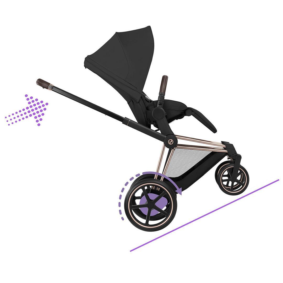 CYBEX e-Priam Comfort Pushchair & Foldable Carrycot - Sepia Black/Rose Gold-Strollers-Sepia Black/Rose Gold- | Natural Baby Shower