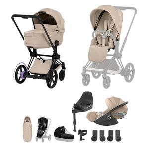 Cybex e-Priam Ultimate Accessory Bundle - Comfort Collection-Travel Systems-Cozy Beige-With Base | Natural Baby Shower