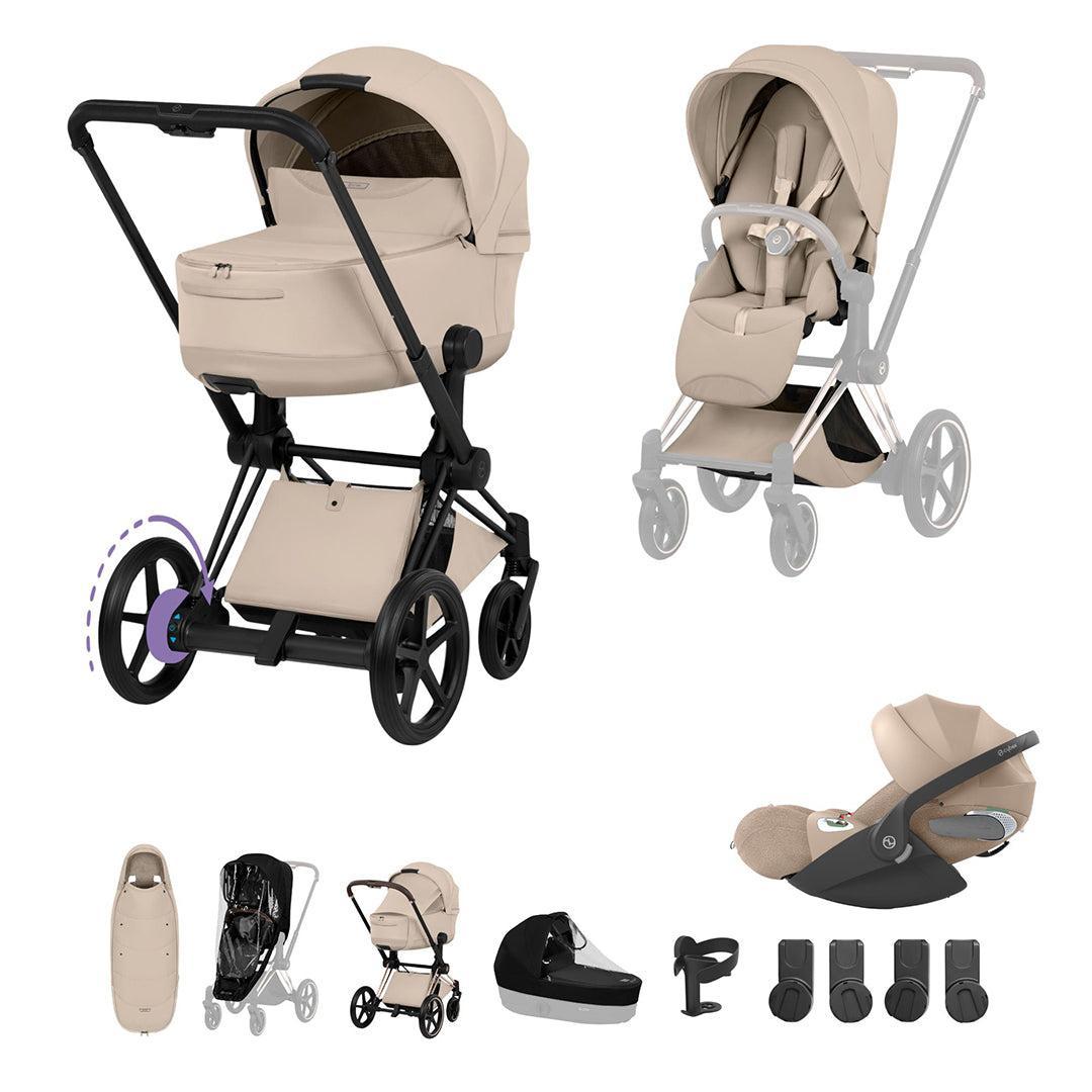Cybex e-Priam Ultimate Accessory Bundle - Style Collection-Travel Systems-Cozy Beige-Matt Black | Natural Baby Shower