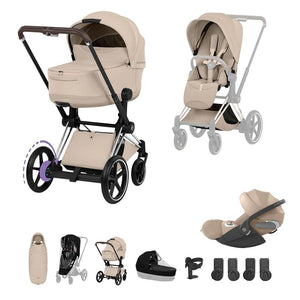 Cybex e-Priam Ultimate Accessory Bundle - Style Collection-Travel Systems-Cozy Beige-Chrome Brown | Natural Baby Shower