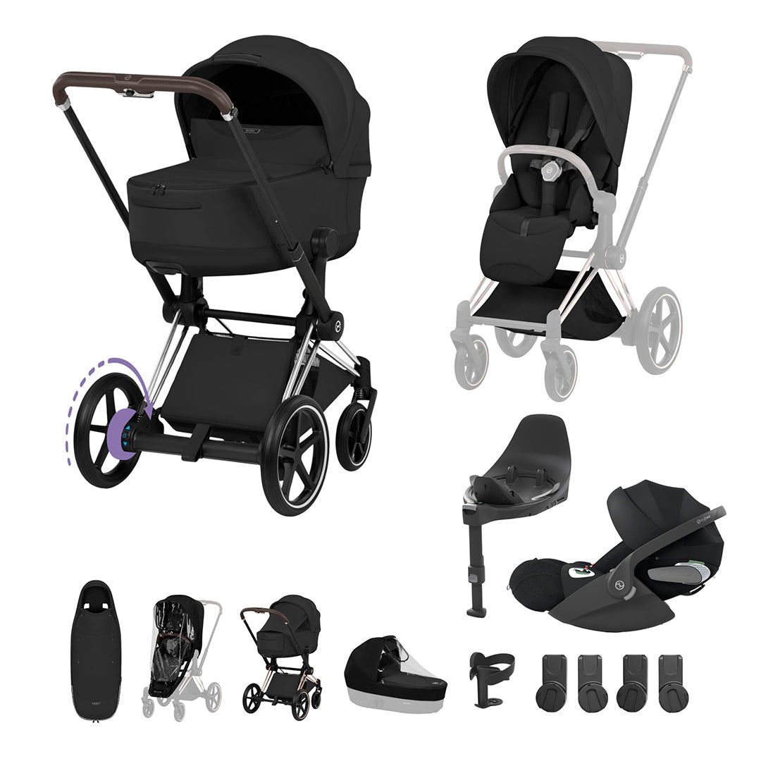 Cybex e-Priam Ultimate Accessory Bundle - Style Collection-Travel Systems-Sepia Black-Chrome Brown | Natural Baby Shower