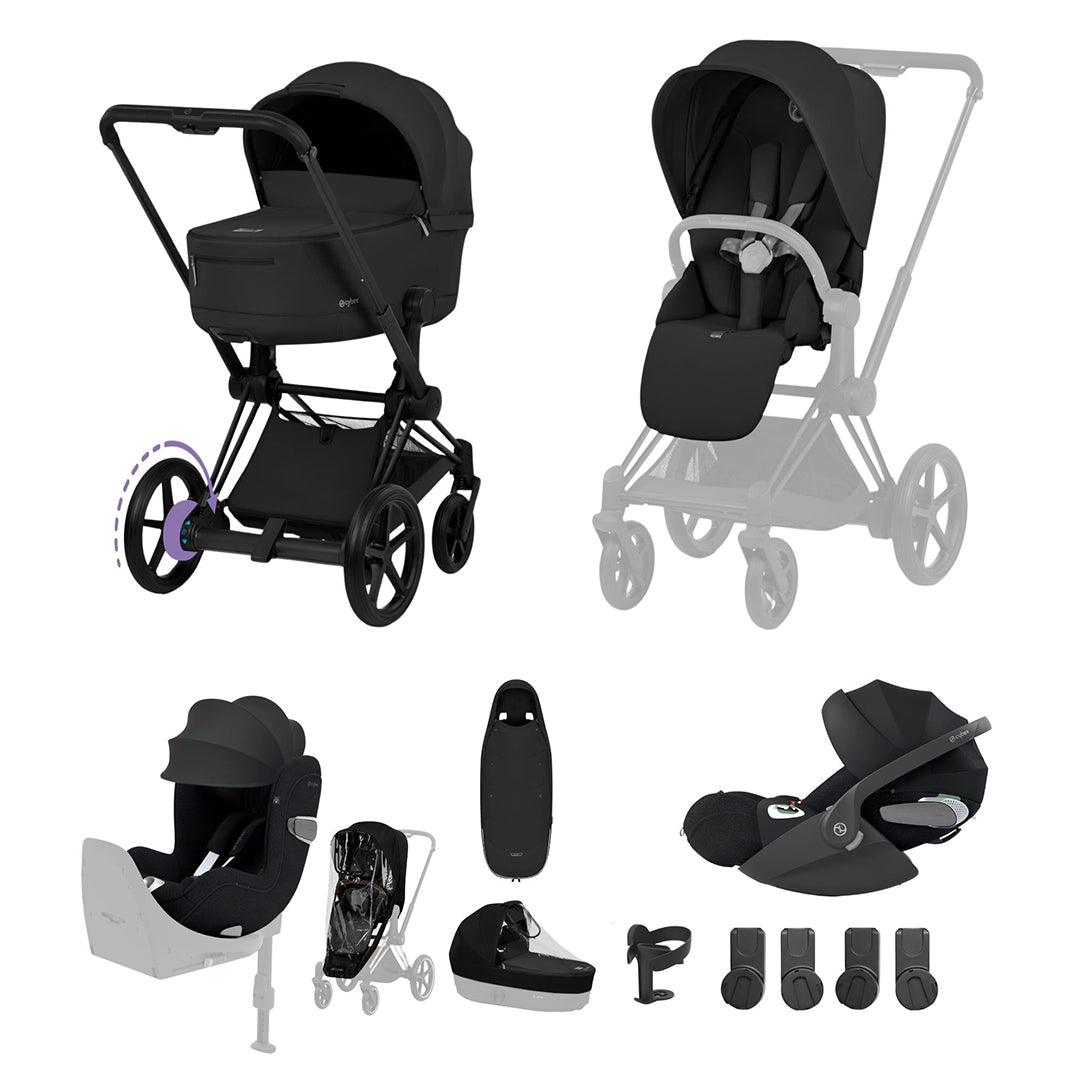 Cybex e-Priam Ultimate Birth & Beyond Bundle - Comfort Collection-Travel Systems-Sepia Black-Without Base | Natural Baby Shower