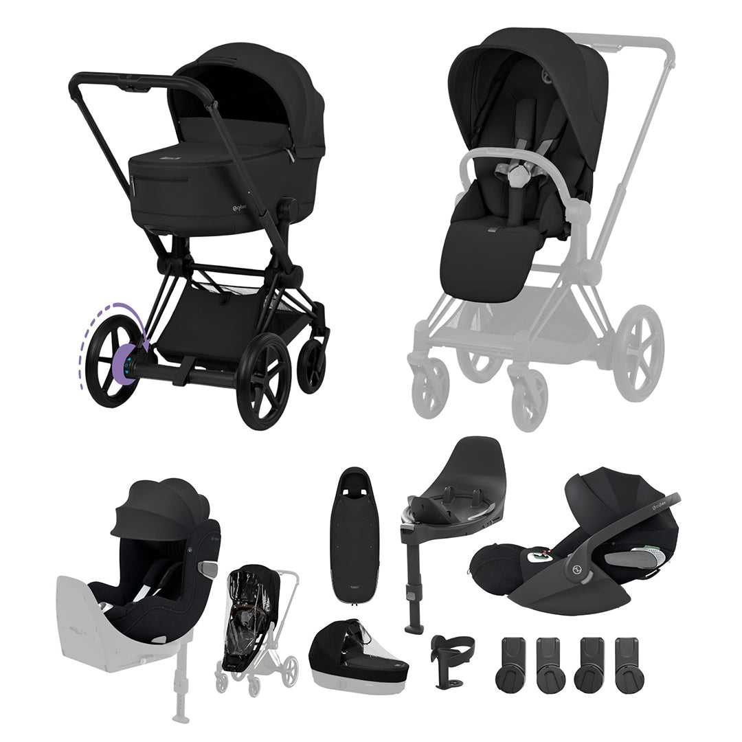 Cybex e-Priam Ultimate Birth & Beyond Bundle - Comfort Collection-Travel Systems-Sepia Black-With Base | Natural Baby Shower