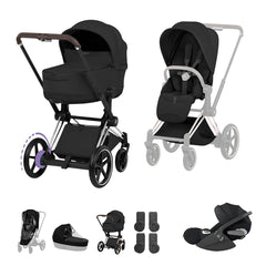 Cybex e-Priam Ultimate Bundle - Style Collection-Travel Systems-Sepia Black-Chrome Brown | Natural Baby Shower
