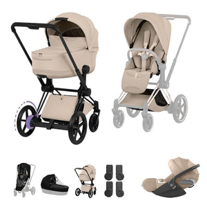 Cybex e-Priam Ultimate Bundle - Style Collection-Travel Systems-Cozy Beige-Matt Black | Natural Baby Shower