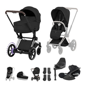 Cybex e-Priam Ultimate Bundle - Style Collection-Travel Systems-Sepia Black-Chrome Brown | Natural Baby Shower
