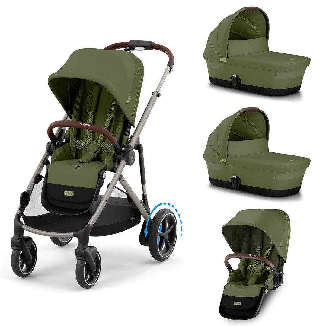 CYBEX e-Gazelle Twin Pushchair-Strollers-Moss Green-2x Carrycot + Seat Unit | Natural Baby Shower
