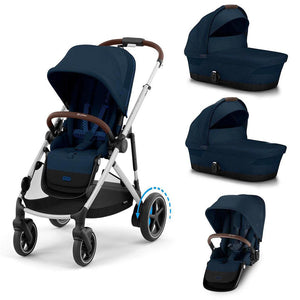 CYBEX e-Gazelle Twin Pushchair-Strollers-Ocean Blue-2x Carrycot + Seat Unit | Natural Baby Shower