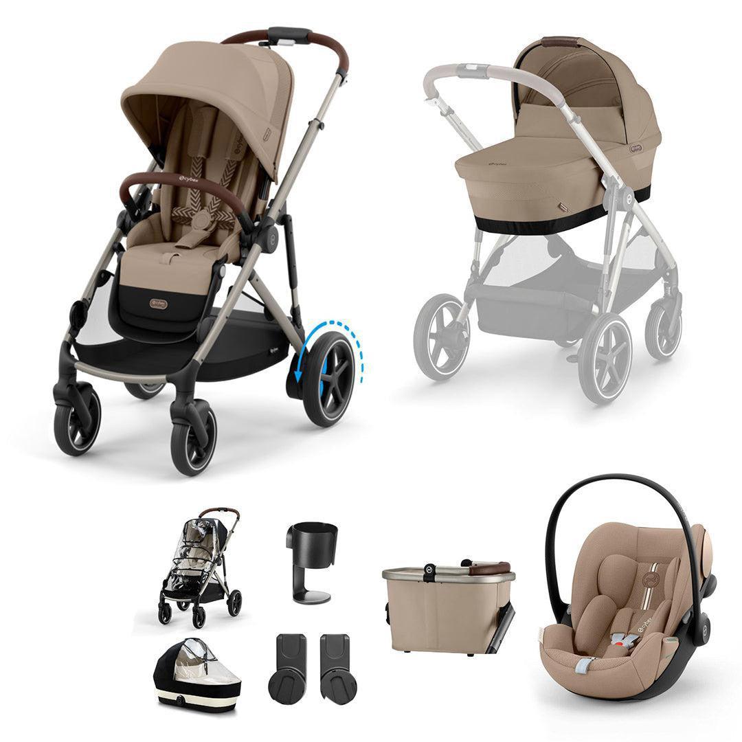 CYBEX e-Gazelle S + Cloud G Travel System-Travel Systems-Almond Beige-No Base | Natural Baby Shower