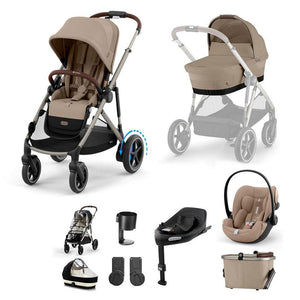 CYBEX e-Gazelle S + Cloud G Travel System-Travel Systems-Almond Beige-With Base | Natural Baby Shower