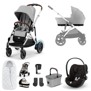 CYBEX e-Gazelle S + Cloud G Travel System-Travel Systems-Stone Grey-No Base | Natural Baby Shower