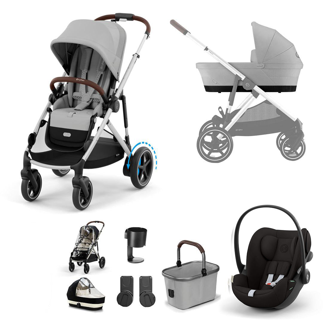 CYBEX e-Gazelle S + Cloud G Travel System-Travel Systems-Stone Grey-No Base | Natural Baby Shower