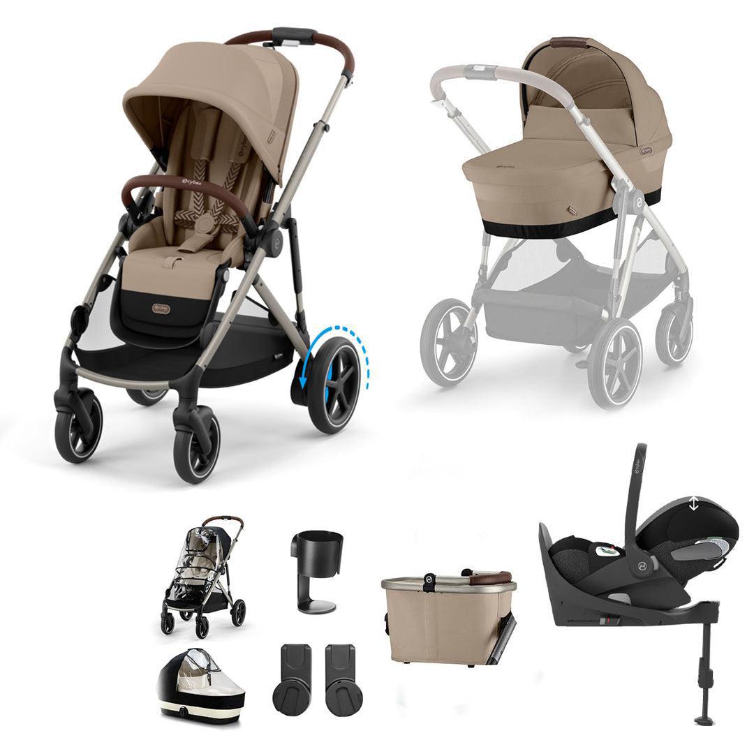 CYBEX e-Gazelle S Pushchair + Cloud T Travel System - Almond Beige-Travel Systems-Almond Beige-With Base | Natural Baby Shower