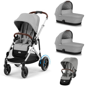 CYBEX e-Gazelle Twin Pushchair-Strollers-Stone Grey-2x Carrycot + Seat Unit | Natural Baby Shower