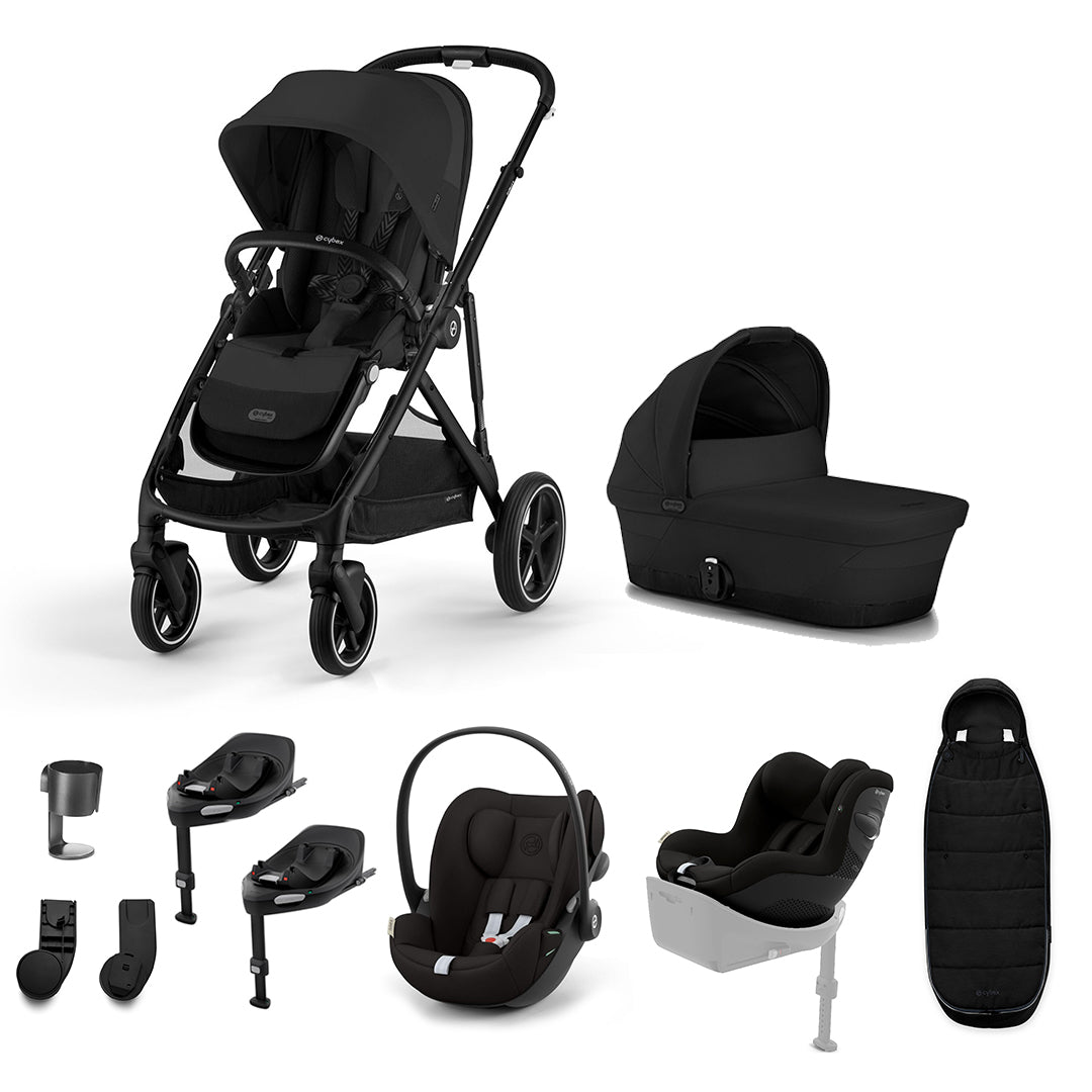 CYBEX Gazelle S Newborn to Toddler Ultimate Bundle-Travel Systems-Moon Black-2 x Base G | Natural Baby Shower