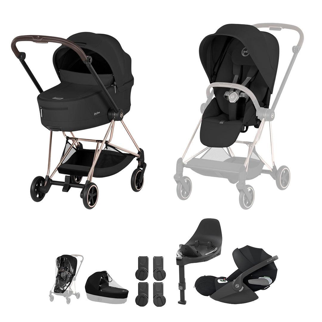Cybex Mios Ultimate Bundle - Comfort Collection-Travel Systems-Sepia Black/Rose Gold-With Base | Natural Baby Shower