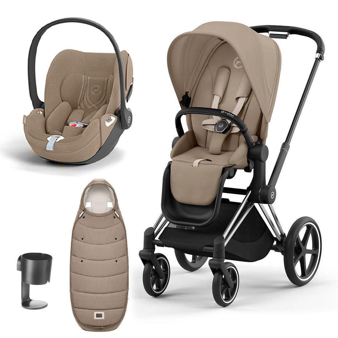 CYBEX Priam Cloud T Ultimate Travel System - Cozy Beige-Travel Systems-Chrome Black-None | Natural Baby Shower