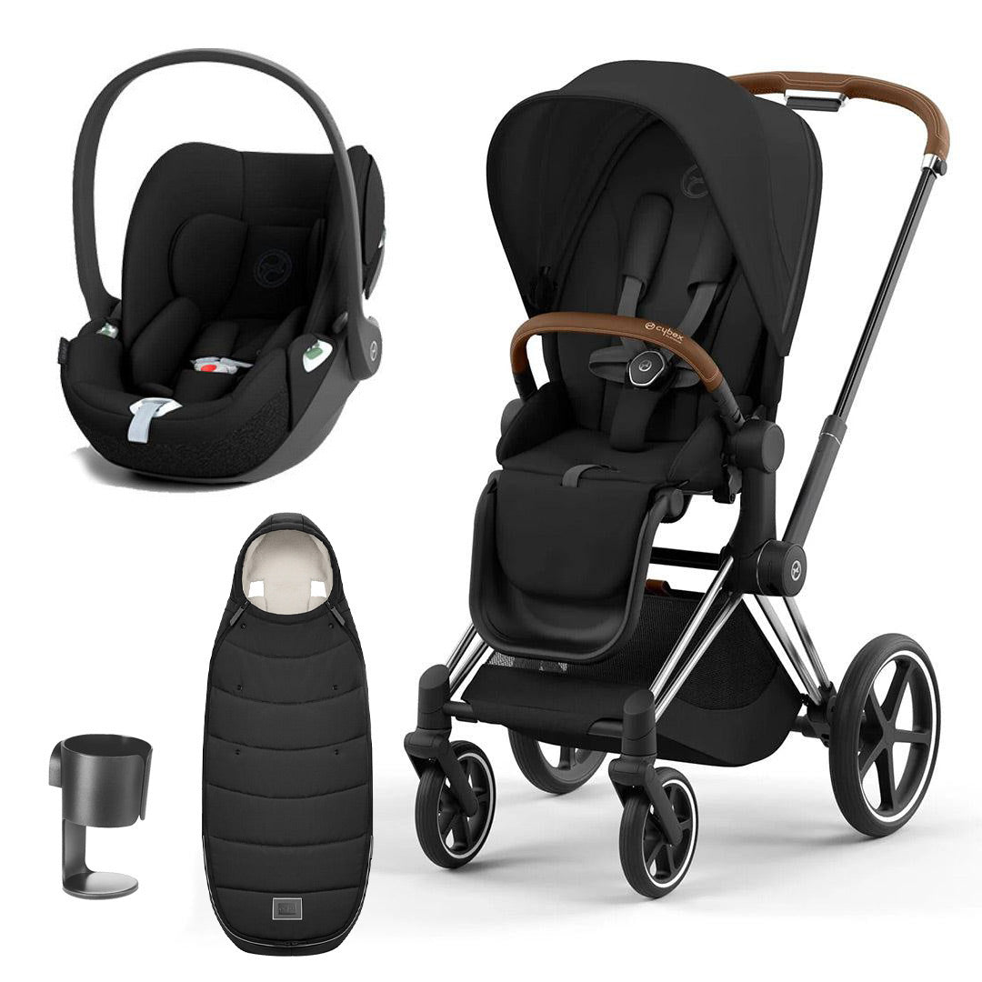 CYBEX Priam Cloud T Ultimate Travel System - Sepia Black-Travel Systems-Chrome Brown-None | Natural Baby Shower