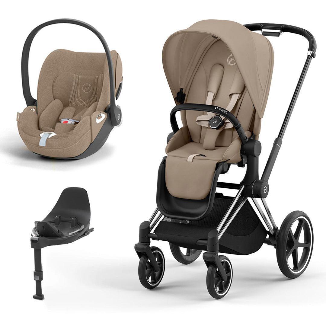 CYBEX Priam Cloud T Travel System - Cozy Beige-Travel Systems-Chrome Black-None | Natural Baby Shower