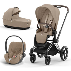 CYBEX Priam Cloud T Travel System - Cozy Beige-Travel Systems-Chrome Brown-Lux | Natural Baby Shower