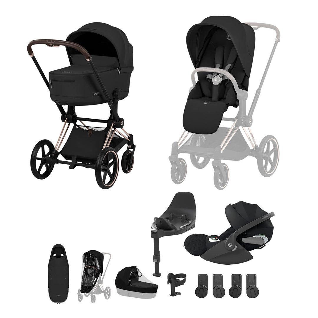 Cybex Priam Ultimate Accessory Bundle - Comfort Collection-Travel Systems-Sepia Black/Rose Gold-With Base | Natural Baby Shower