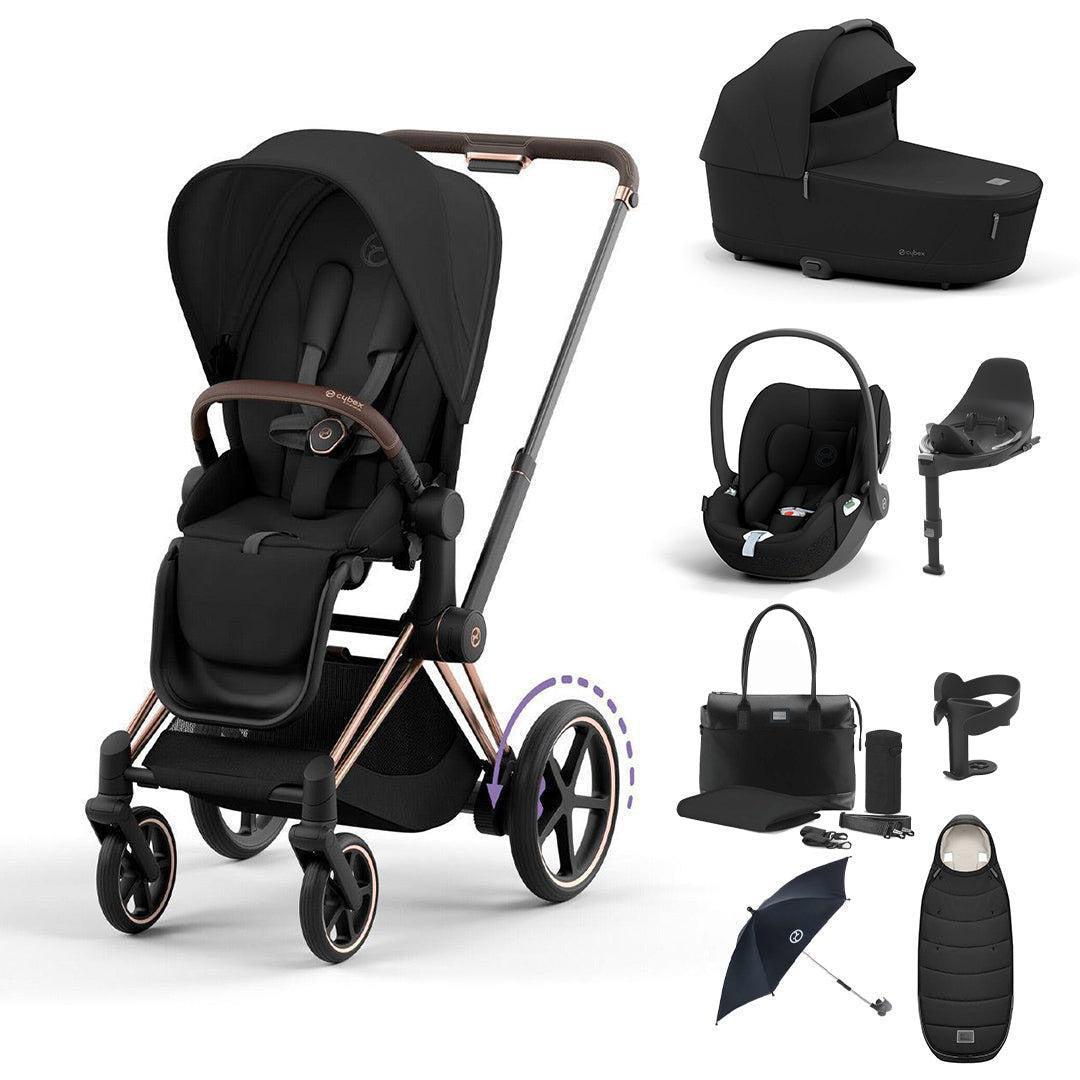 CYBEX e-Priam Ultimate Bundle-Travel Systems-Sepia Black-Rose Gold | Natural Baby Shower
