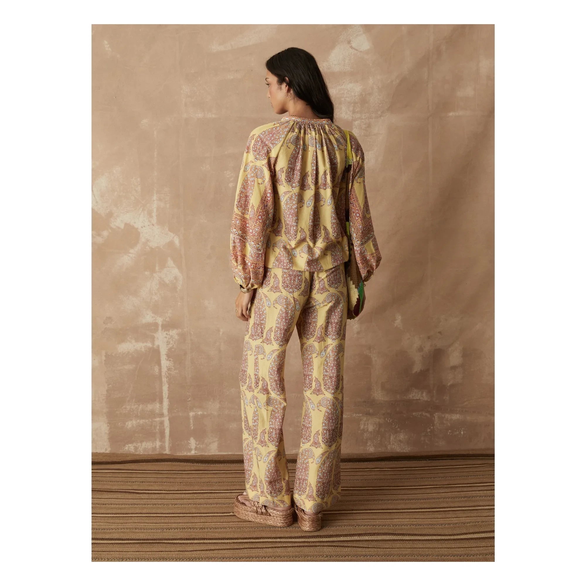 Boteh - Calico Baumwollhose mit geradem Schnitt | Zitronengelb