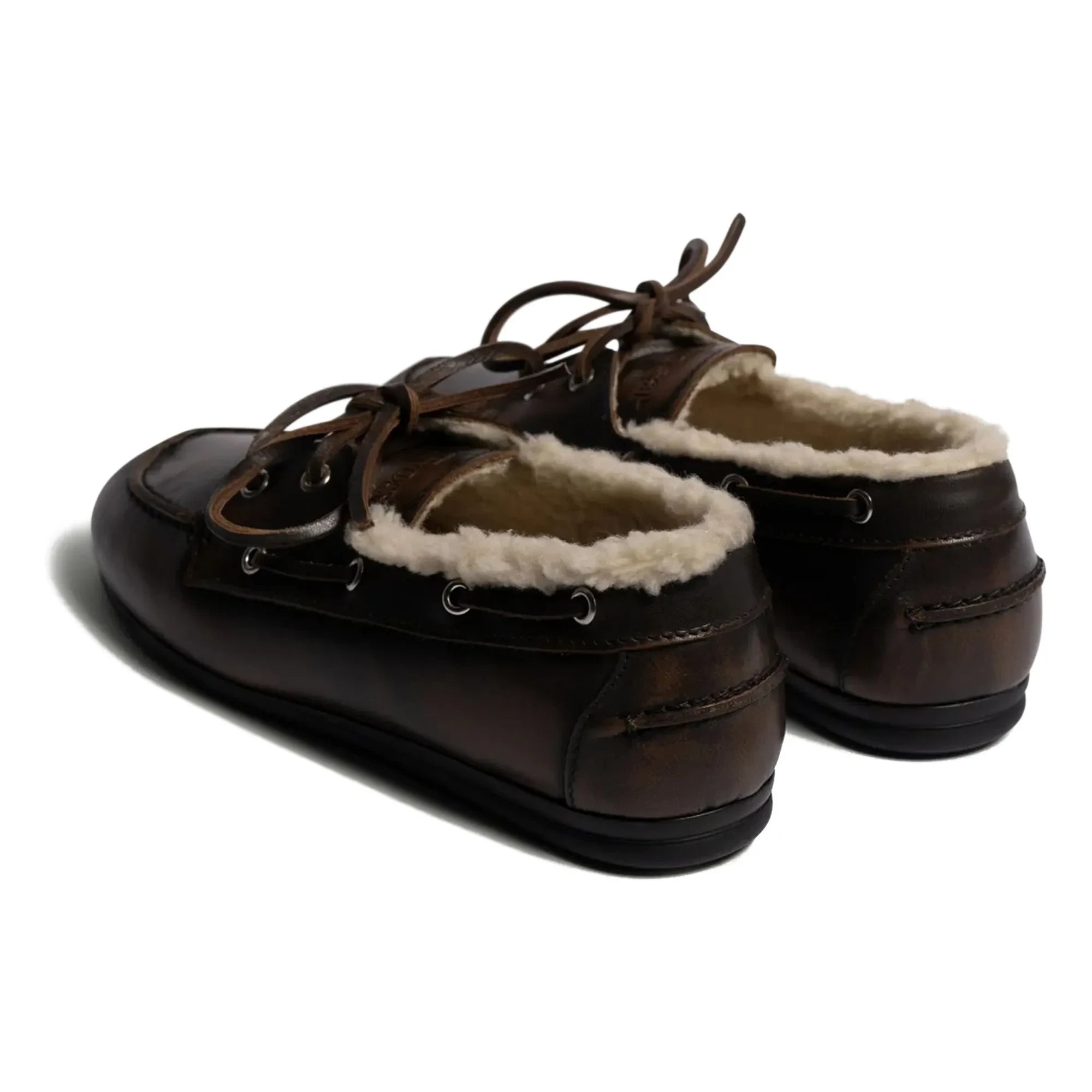 Posa - Leather and Faux Fur Boat Shoes | Brown