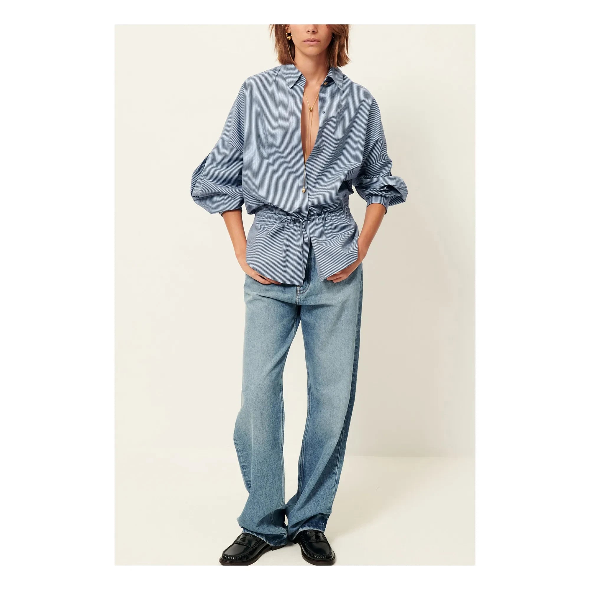 Sessùn - Santalin gestreifte Baumwollbluse | Blau