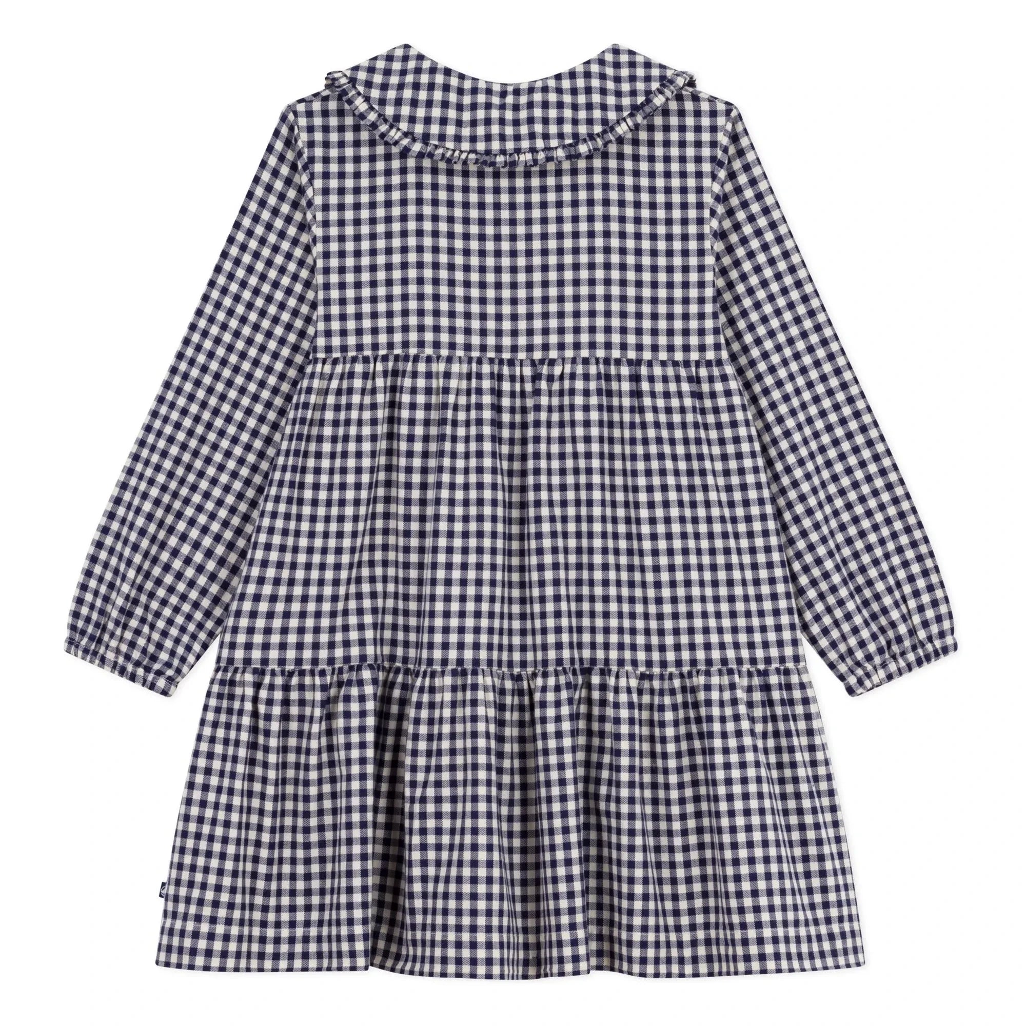 Petit Bateau - Claudine yaka elbise Organik pamuklu ekose | Lacivert