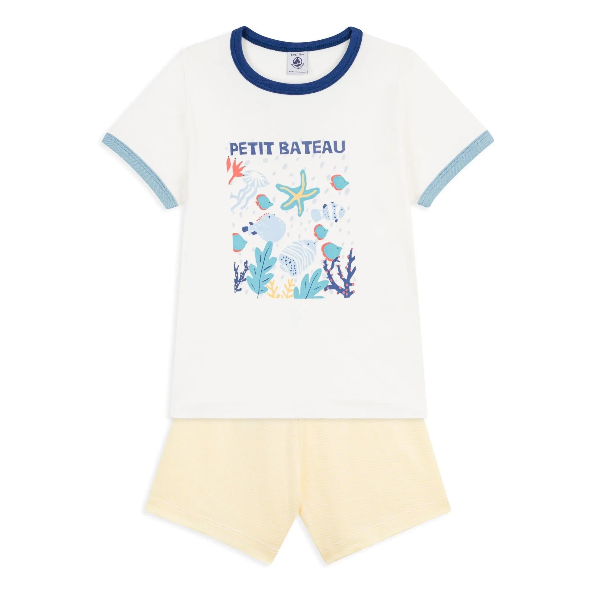 Petit Bateau – Bio-Pyjamashorts aus Baumwolle „Ocean“ | Weiß
