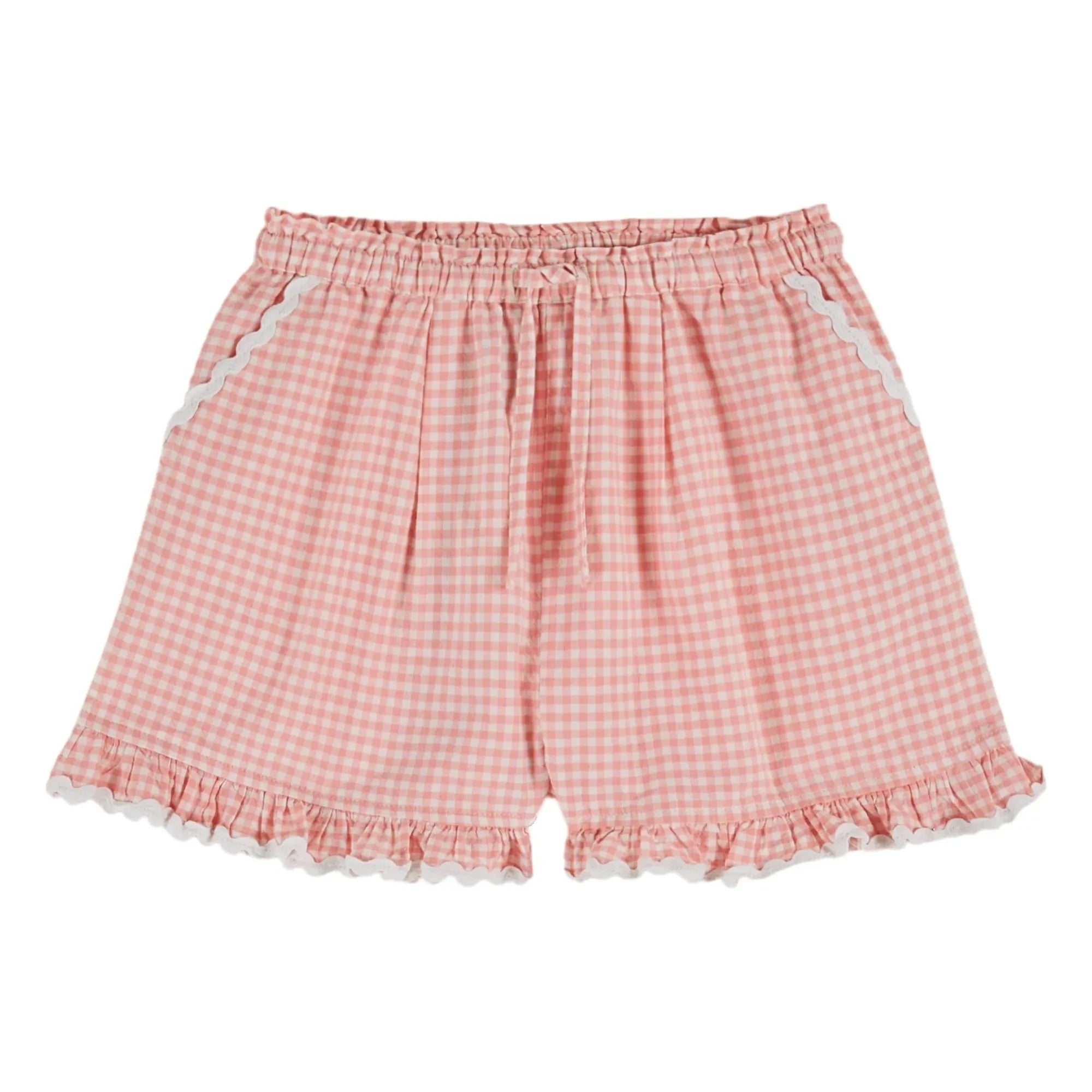 Emile et Ida - Organic Cotton Gingham Ruffle Shorts | Pink
