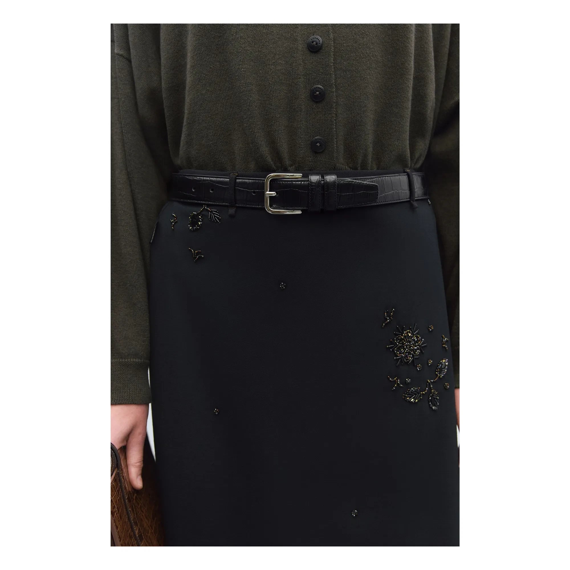 Cordera - Classic Crocodile Pattern Leather Belt | Black