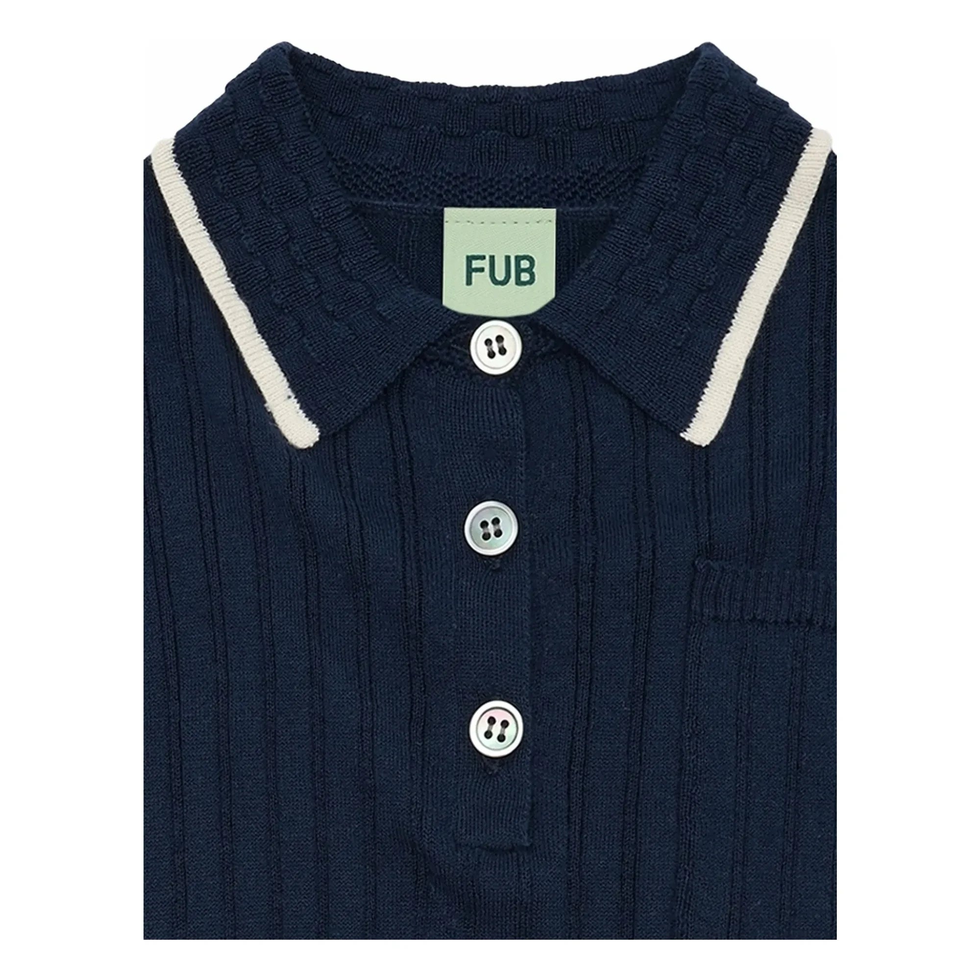 FUB - Organic Cotton Fine Knit Ribbed Polo T-Shirt | Navy Blue