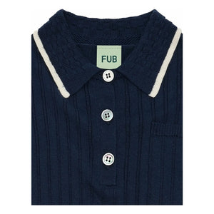 FUB - Organic Cotton Fine Knit Ribbed Polo T-Shirt | Navy Blue