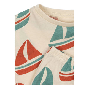 Konges Sløjd - Famo Bateaux T-Shirt und Shorts Set aus Bio-Baumwolle | Beige