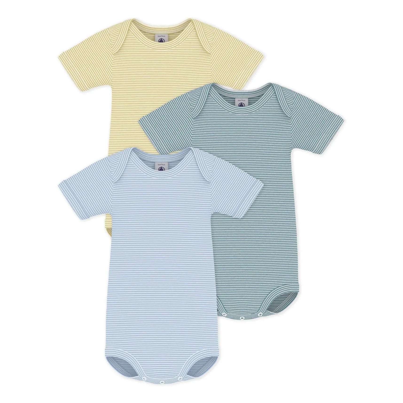 Petit Bateau – 3er-Set gestreifte Bodys | Gelb