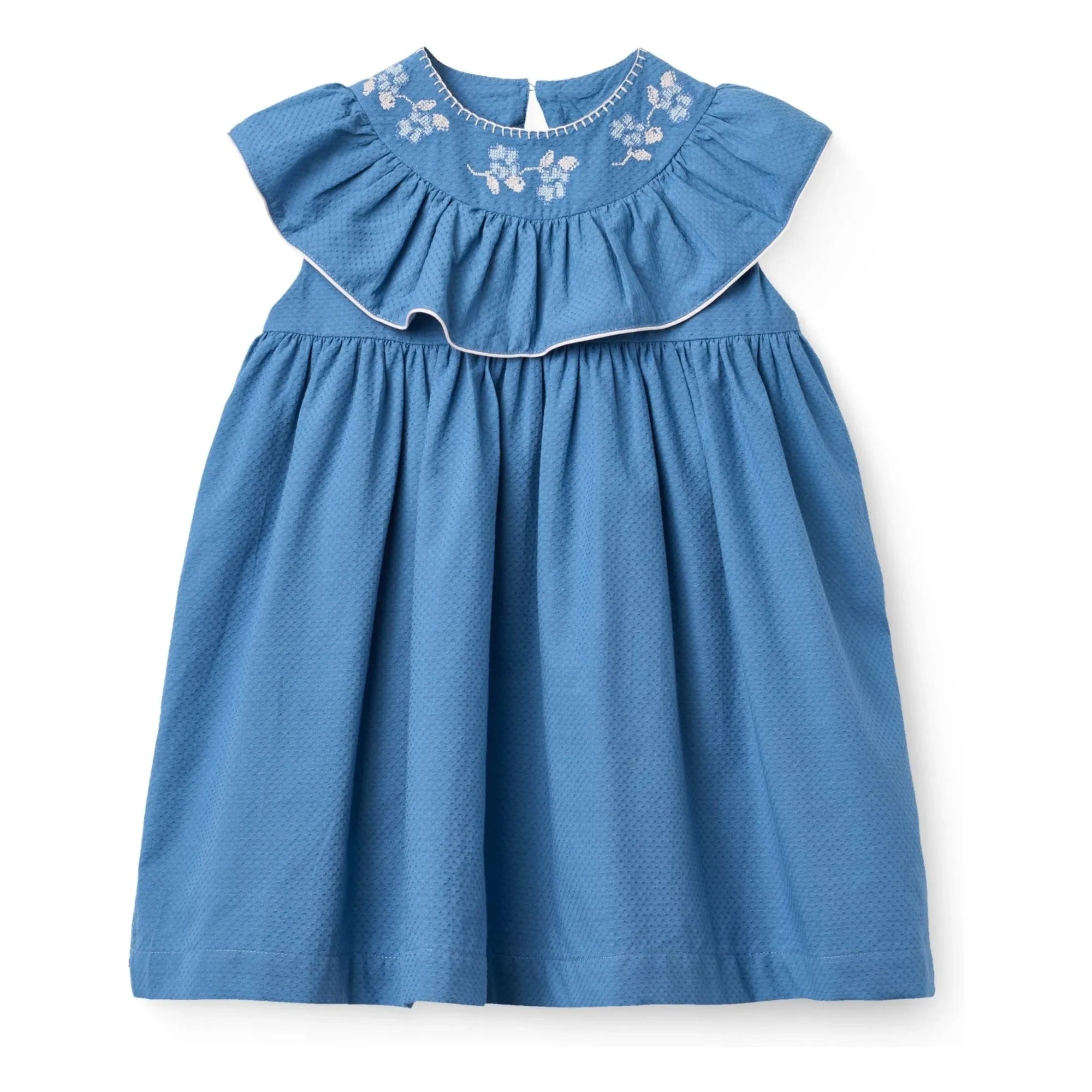 Copenhagen Colors – Besticktes Kragenkleid aus Bio-Baumwolle | Blau