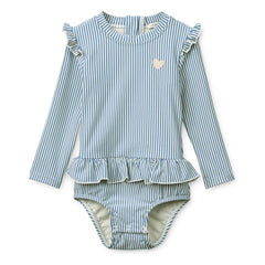 Liewood – Langärmeliger Badeanzug Sille mit Streifen und Crinkle-Textur aus recycelten Fasern Baby | Blau