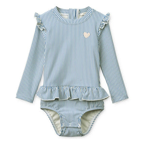 Liewood – Langärmeliger Badeanzug Sille mit Streifen und Crinkle-Textur aus recycelten Fasern Baby | Blau