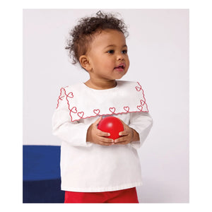 Petit Bateau - Geniş Yaka Poplin Organik Pamuk Bluz | Beyaz