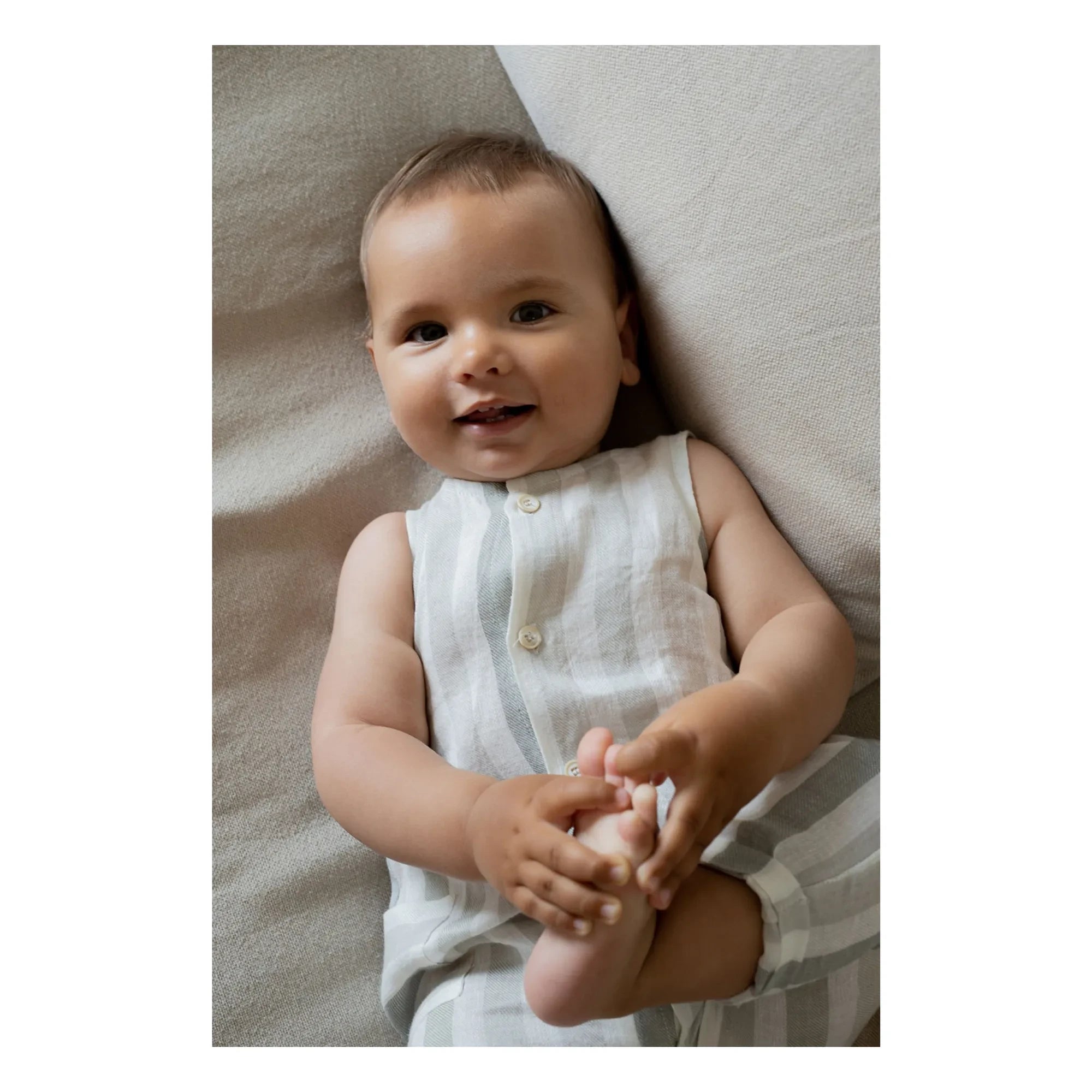 1+ in the Family - Mori Striped Linen Overalls | Ecru